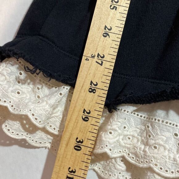 Free People Goth Black Tunic Size XS Lace Neck Stud Accents Raw Hem Layered - Picture 10 of 11